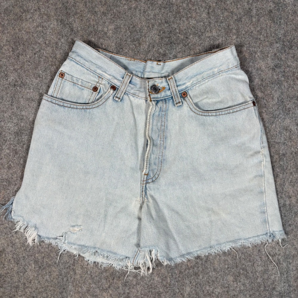 VTG Levis 501 Cut Off Shorts Womens 7 S Madein USA Light Blue Distressed Hi Rise